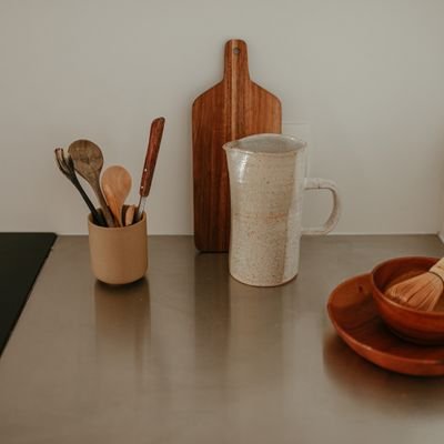 Wooden Utensils & Ceramic Pitcher Set